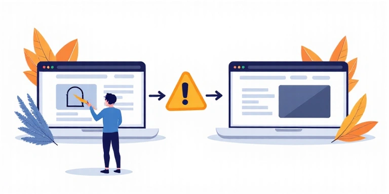 Un'immagine che mostra un utente che clicca su un link e viene reindirizzato a un altro sito web, con un avviso di privacy.
